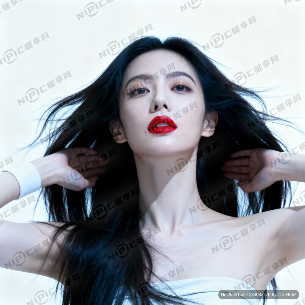 一个长发美发 正视屏幕 肤白