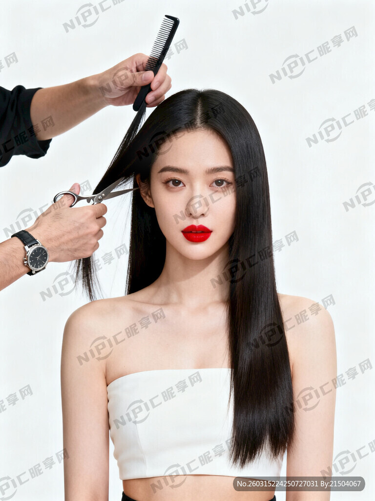 看到一个理发师左手用梳子撩起头