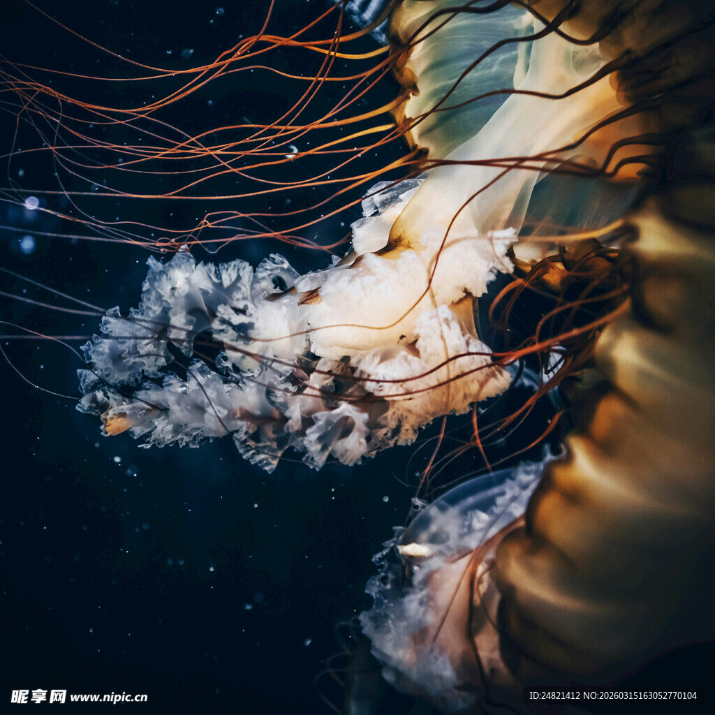 梦幻水母在深海中舞动