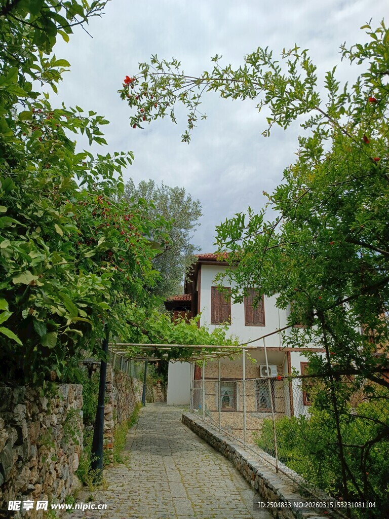 乡村小径旁的古朴 居