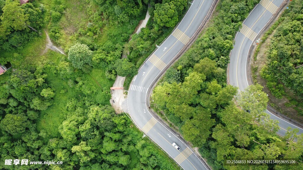 蜿蜒山路穿梭于葱郁山林
