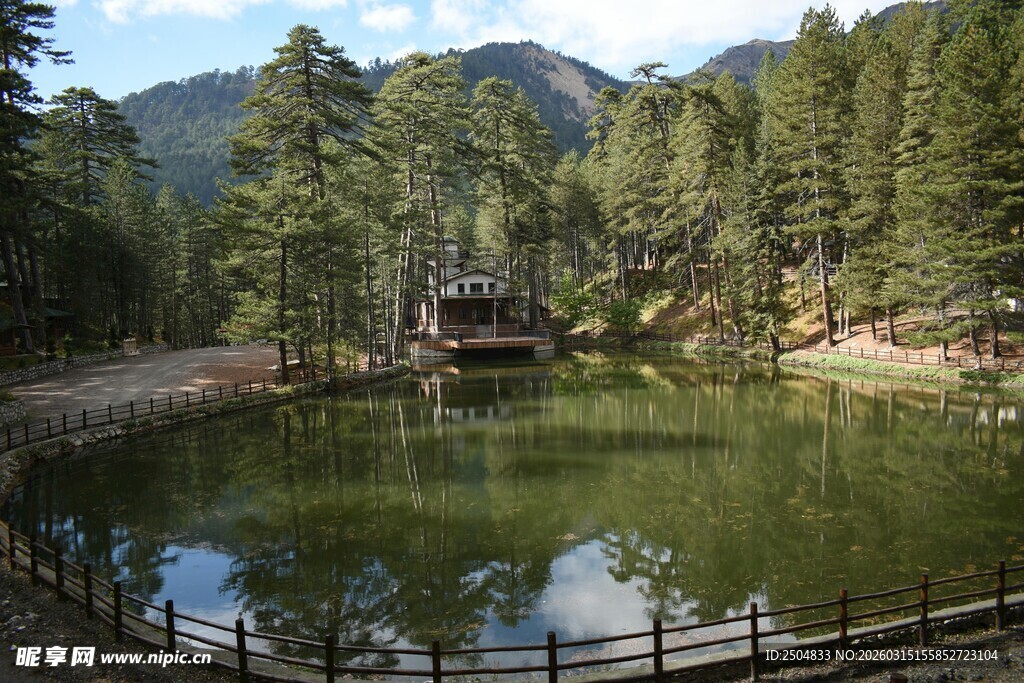 山林中的静谧湖畔小屋