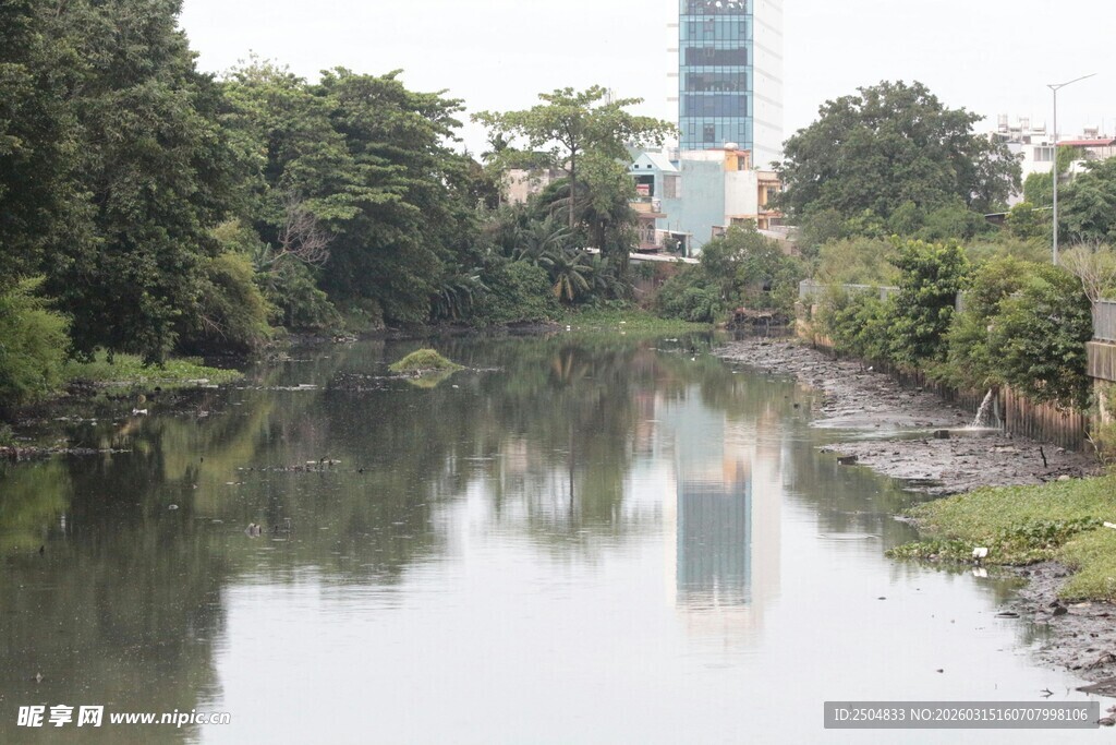 城市中静谧的河流景观