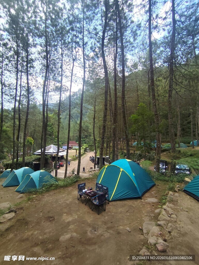 森林中的多彩露营帐篷