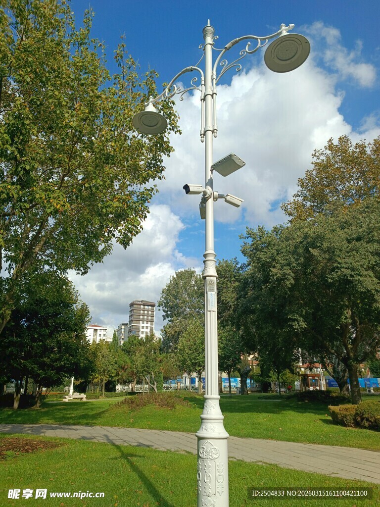 公园中的白色景观灯