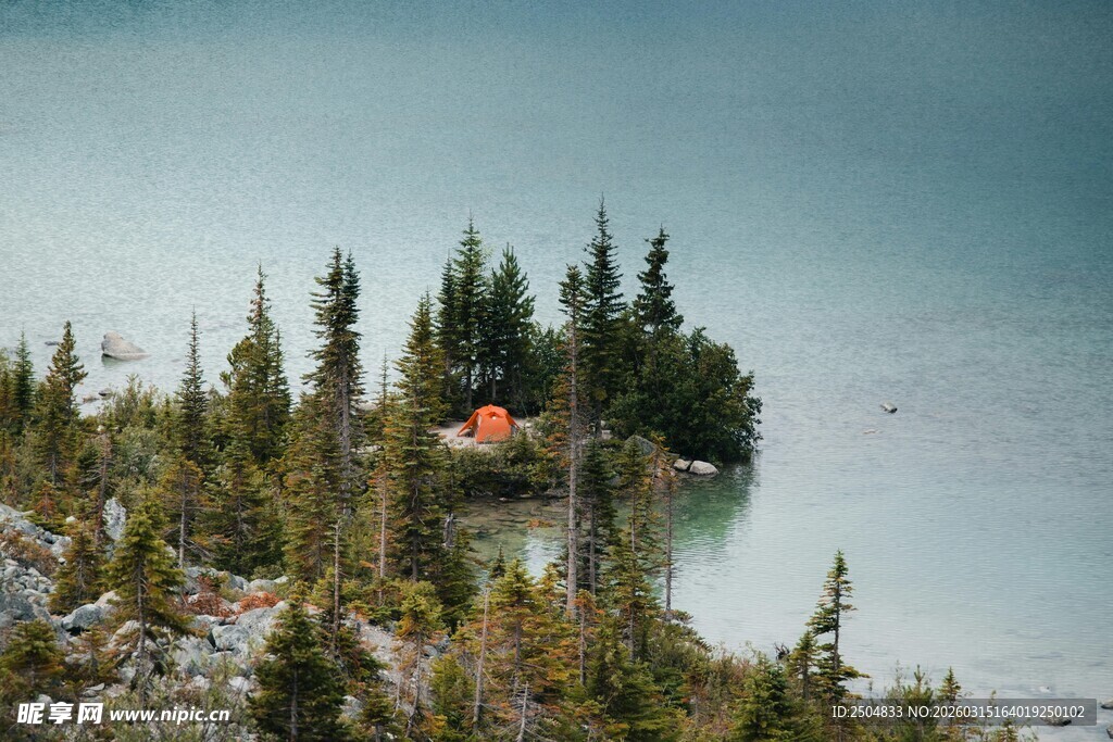 湖畔孤树小屋自然美景