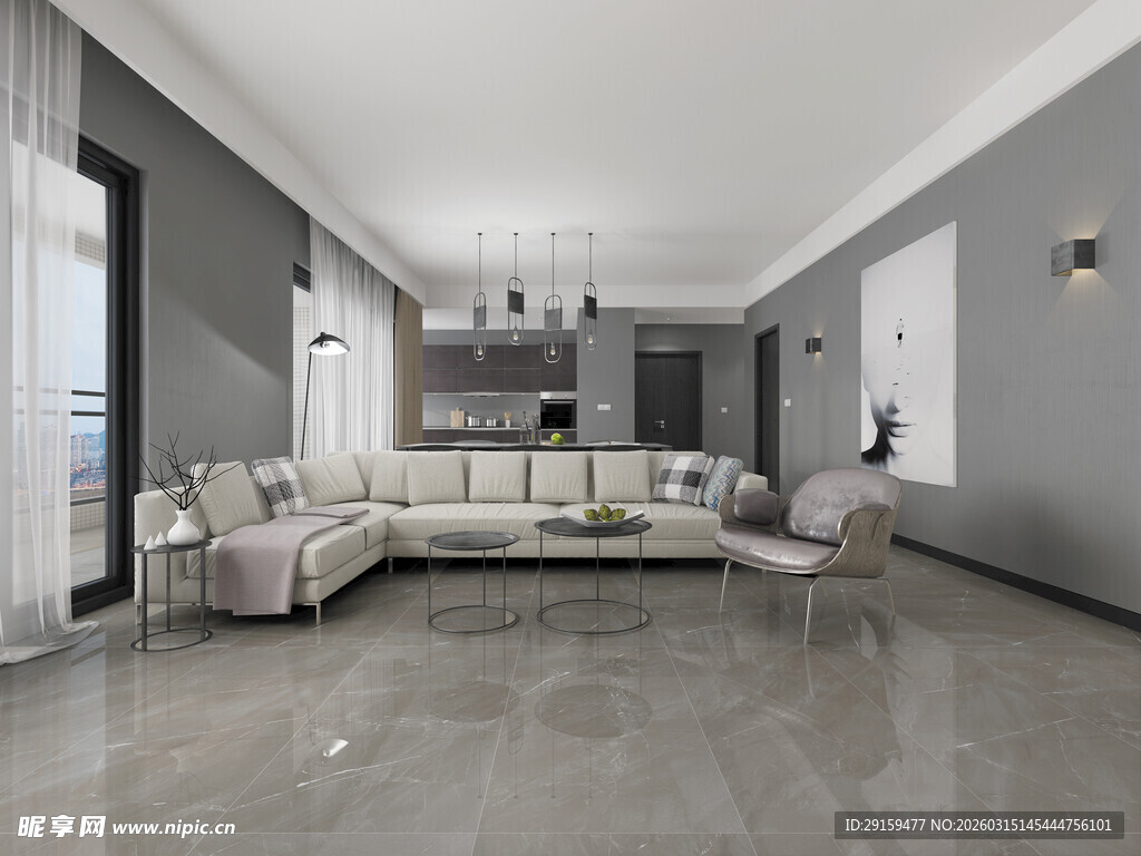 现代简约风格宽敞客厅空间