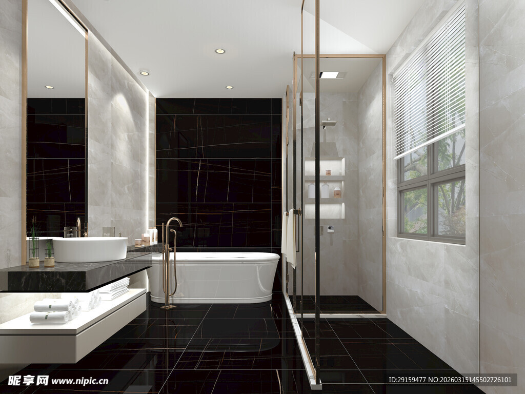 现代简约风黑白浴室空间