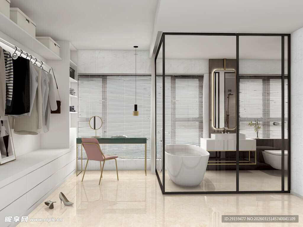 现代简约风卧室玻璃隔断设计