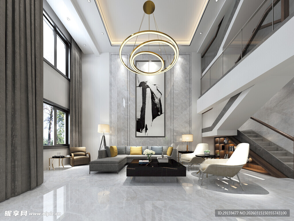 现代奢华双层客厅室内设计