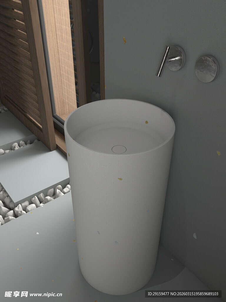 白色圆柱形洗手台一角