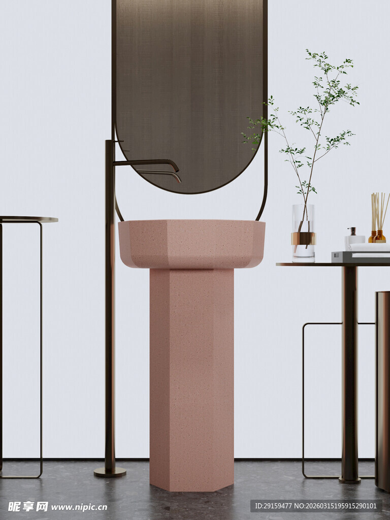 粉色立柱洗手盆现代风格