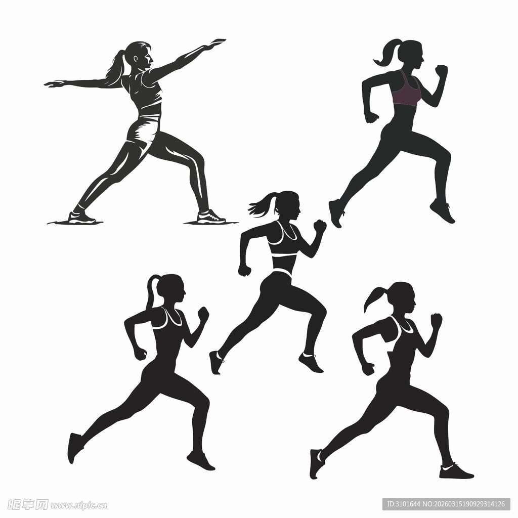 跑步女运动员剪影