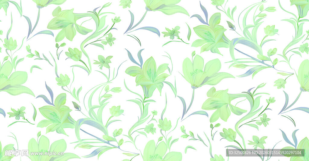 清新绿叶花卉图案背景