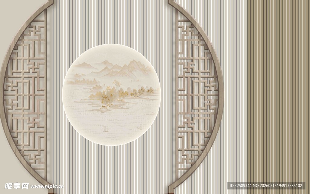 中式古典圆形窗棂装饰图