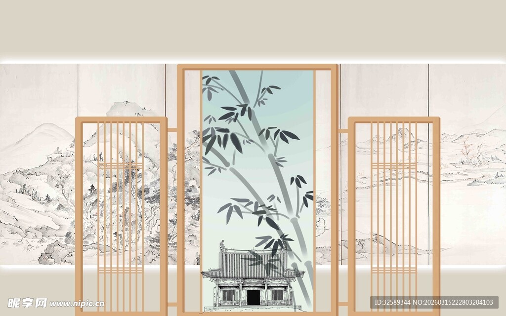 中式屏风雅致竹景装饰