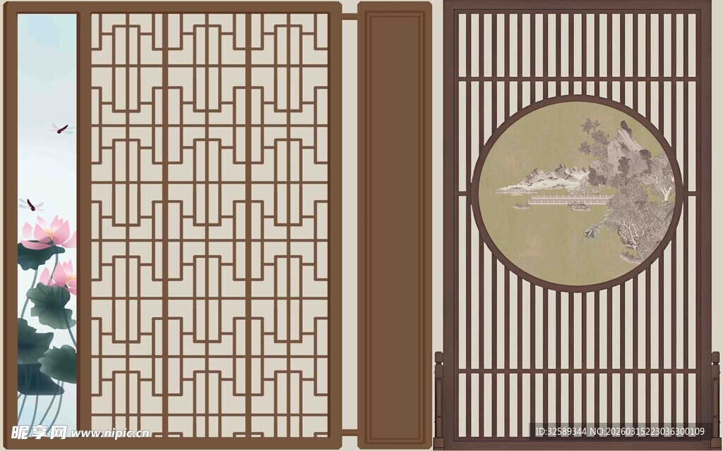 中式精美木质镂空屏风