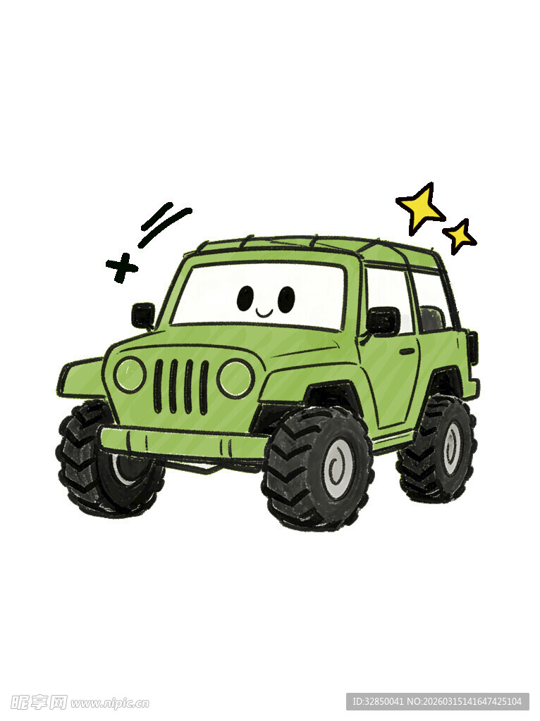 可爱卡通绿色吉普车