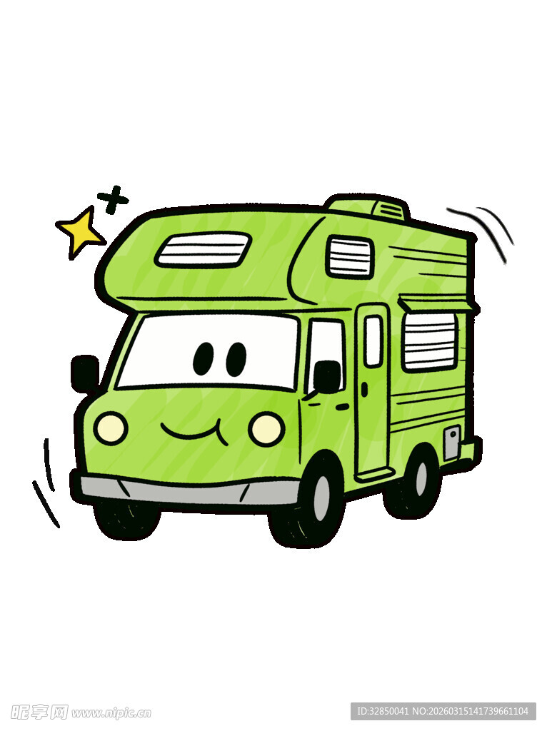 可爱卡通绿色露营房车