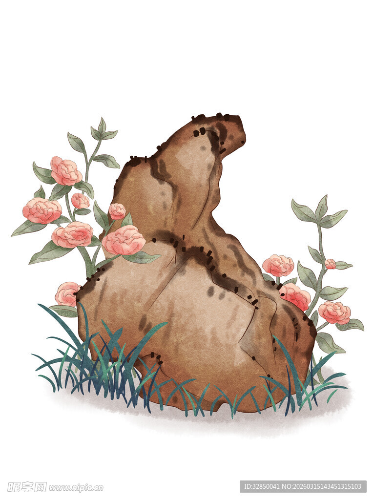 岩石上的猴子与花卉