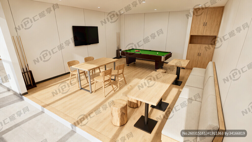 简易休闲室效果图 墙上挂电视机