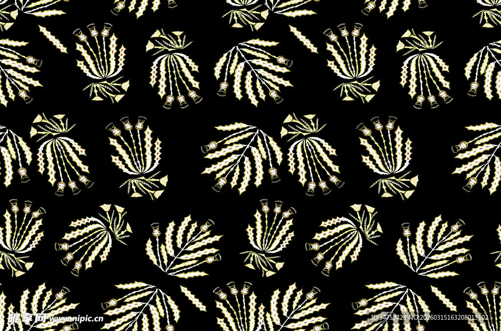 黑色背景金色叶片图案