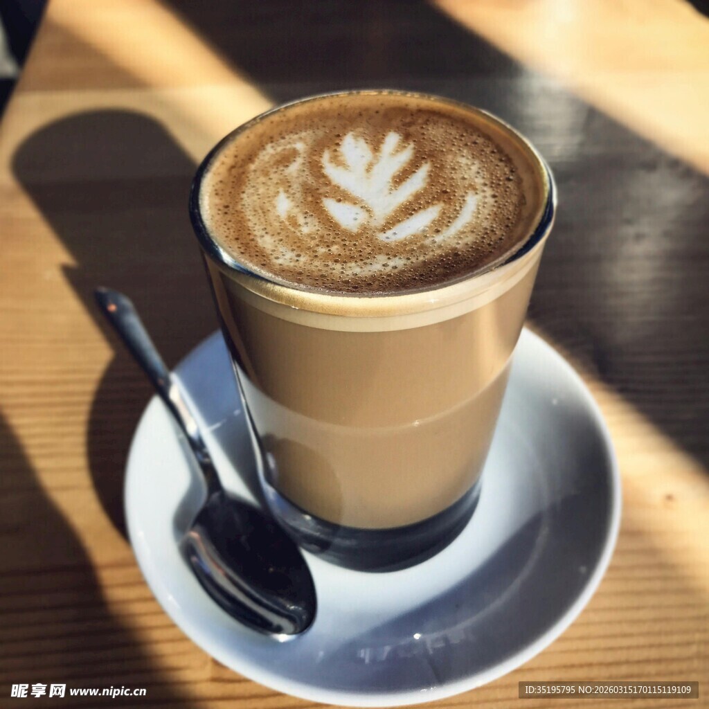 拉花拿铁咖啡特写