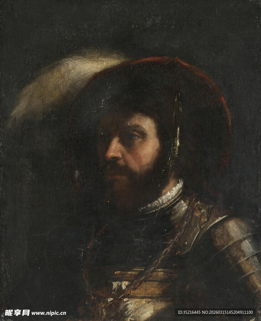 身着盔甲的古代男子肖像