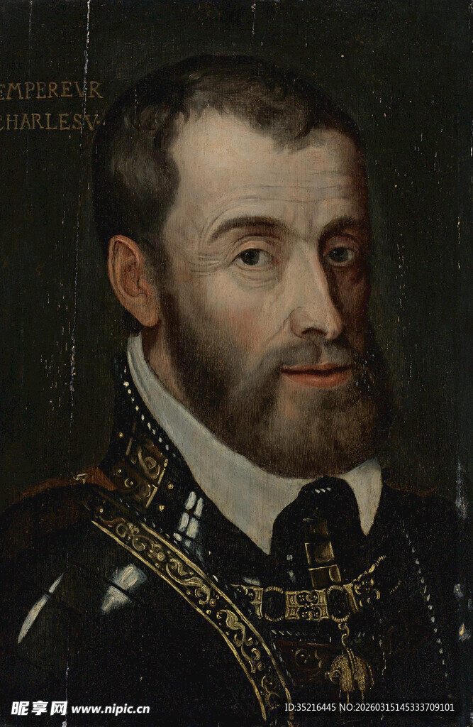 复古装扮男子肖像画