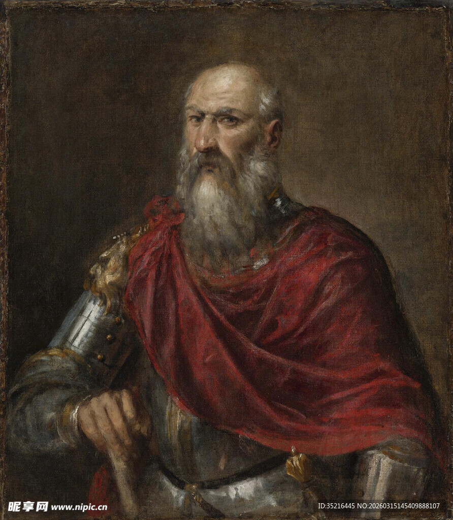 身披红袍的盔甲老者