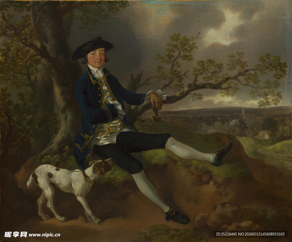 古典绅士与猎犬狩猎场景