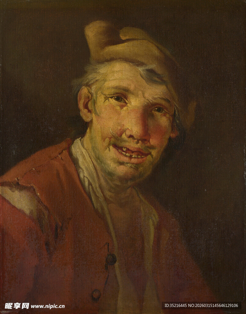 戴帽微笑男子肖像画