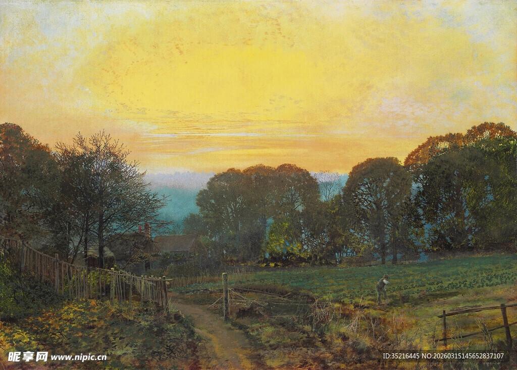 黄昏下的乡村田野风景