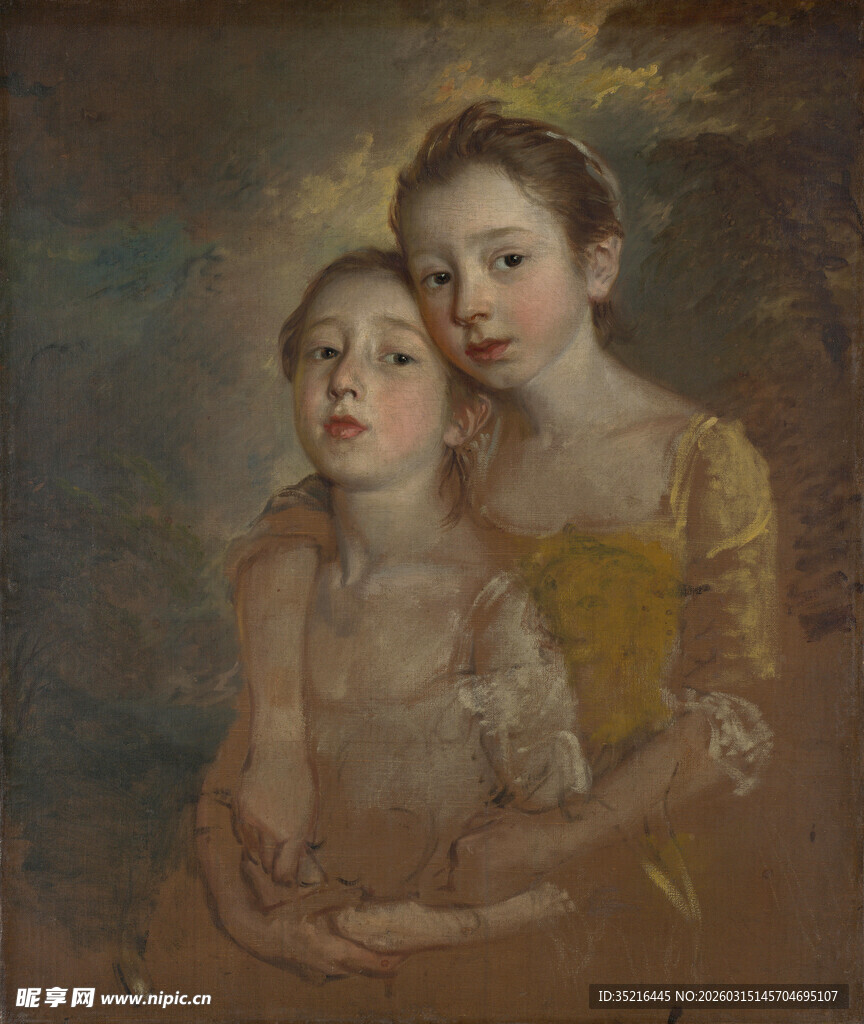 古典姐妹肖像油画