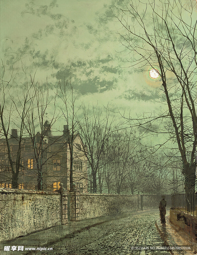 复古风静谧街道夜景图