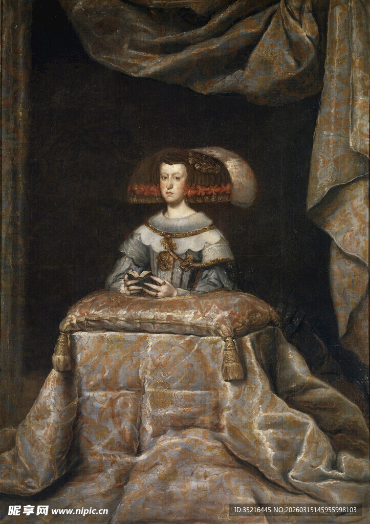 古典服饰女子静物桌前像