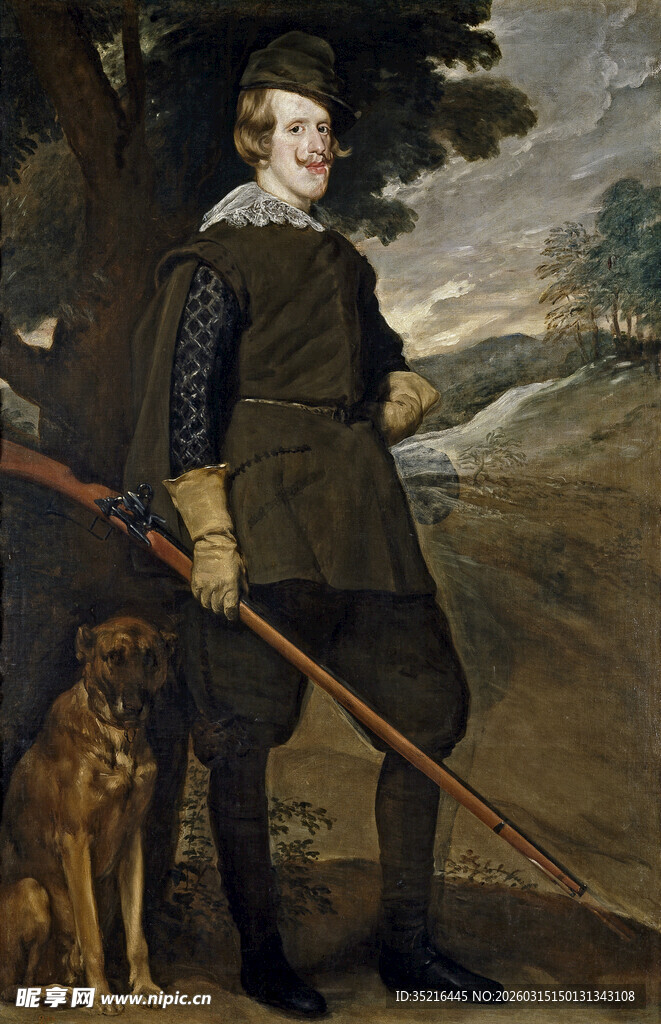 持杖绅士与猎犬画像