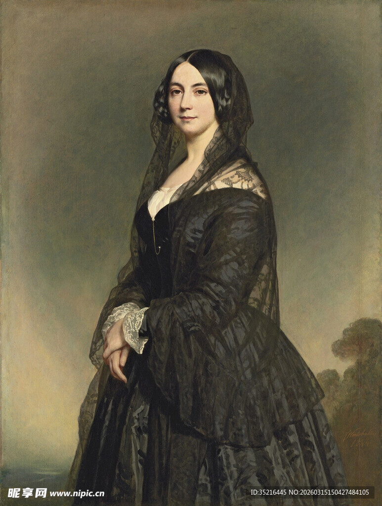 古典黑衣女士优雅肖像