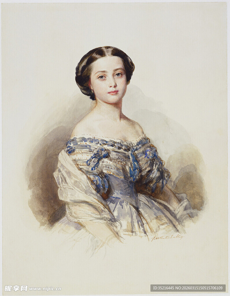 古典装扮的优雅女士画像