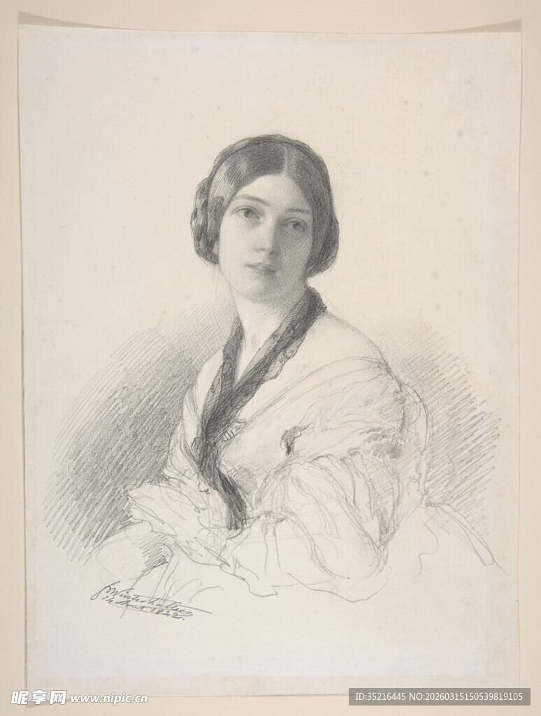 古典女性素描肖像