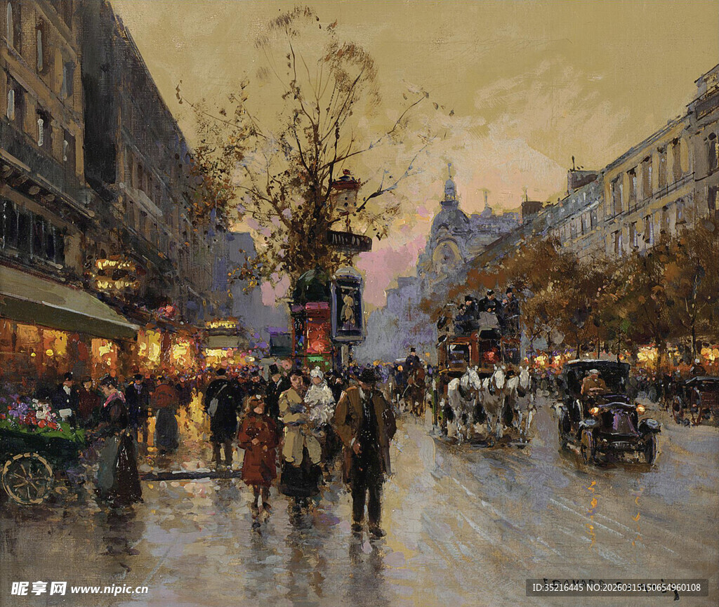 复古街景中的热闹都市生活