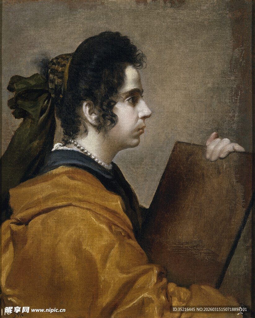 女子持画板侧影画像