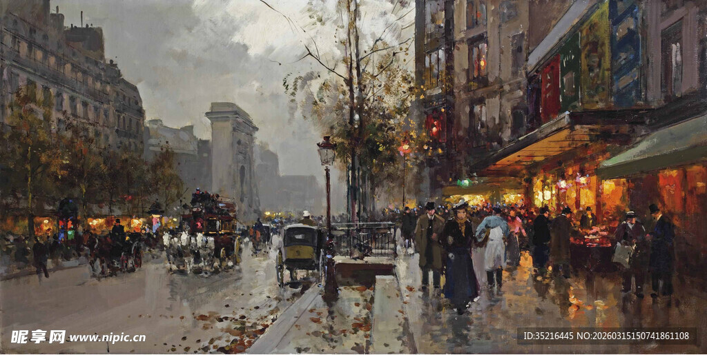 雨中繁华街道的浪漫景象