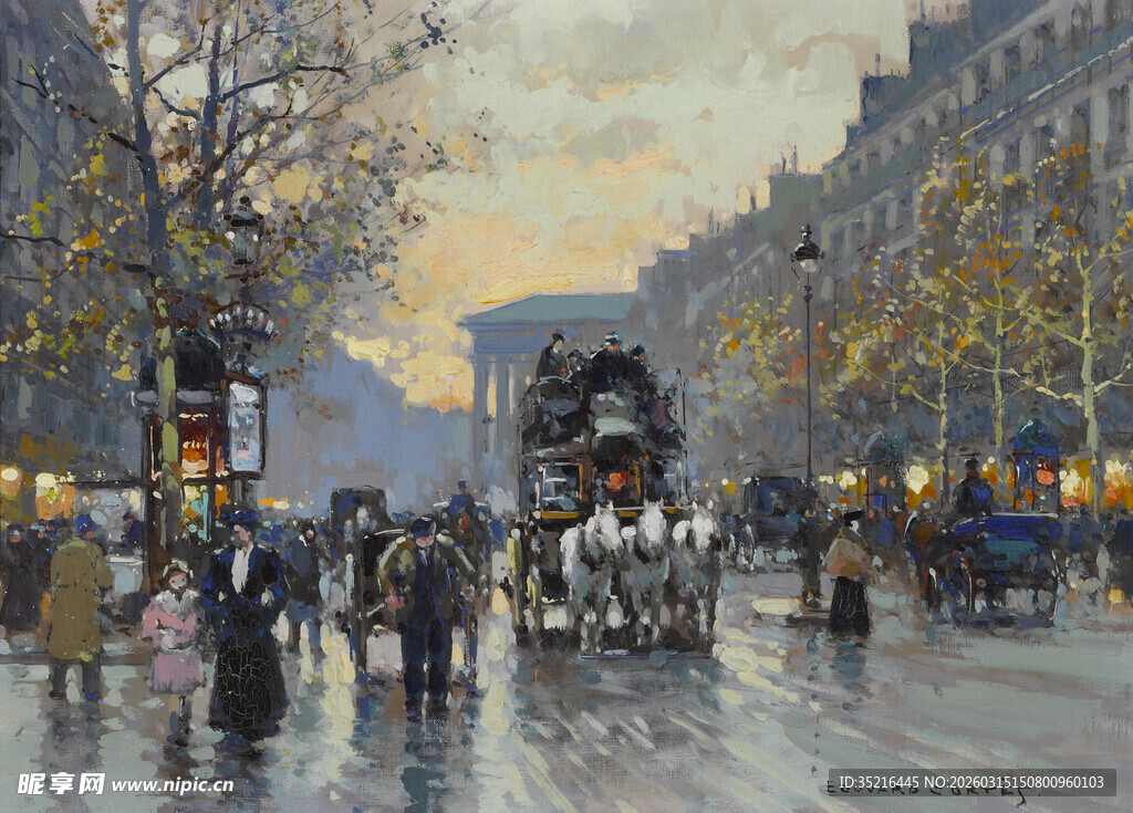 巴黎街头雨夜马车场景