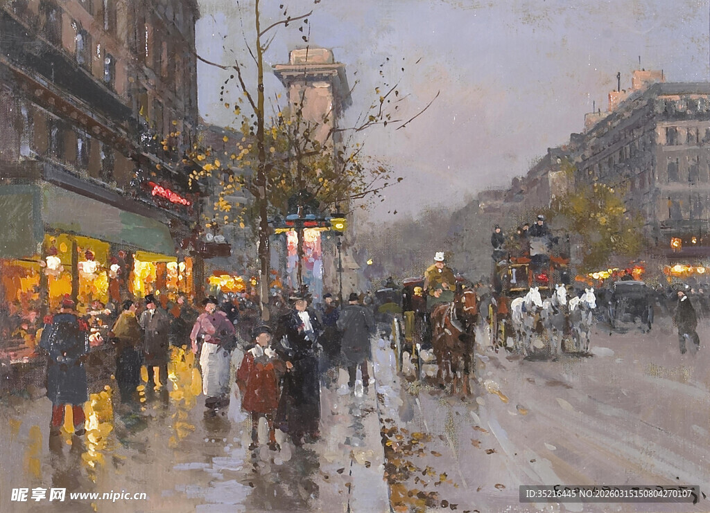 雨中城市街道的热闹景象