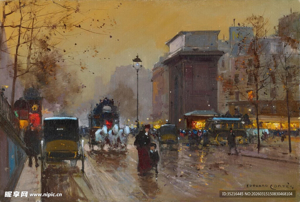 雨中城市街道的复古景象