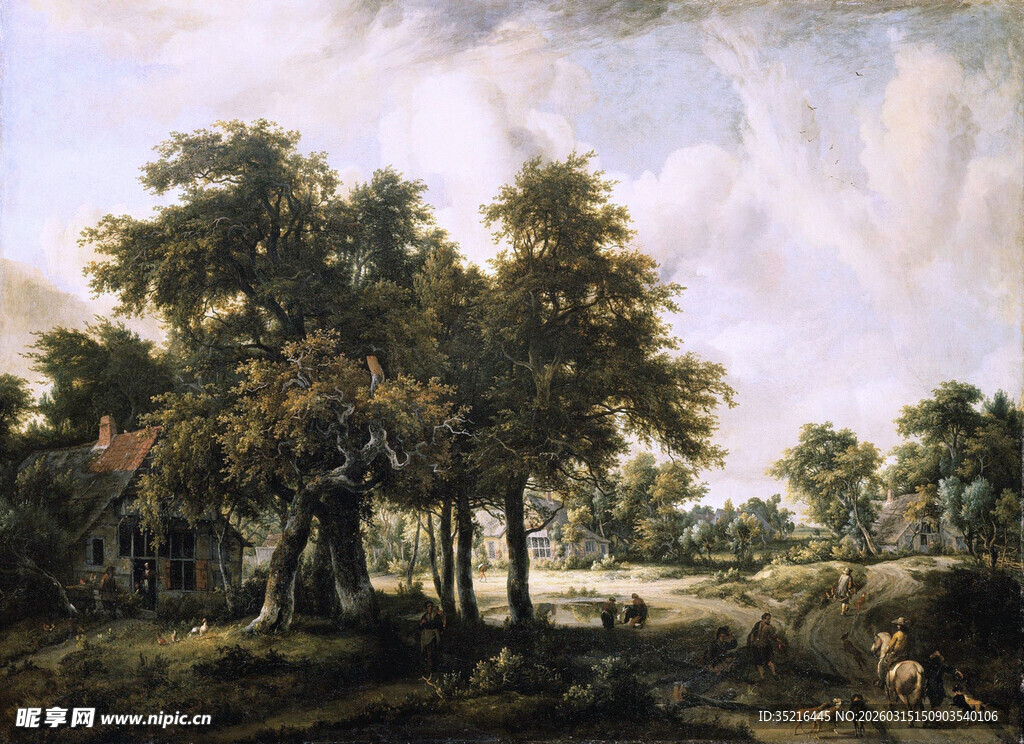 田园树林风景油画