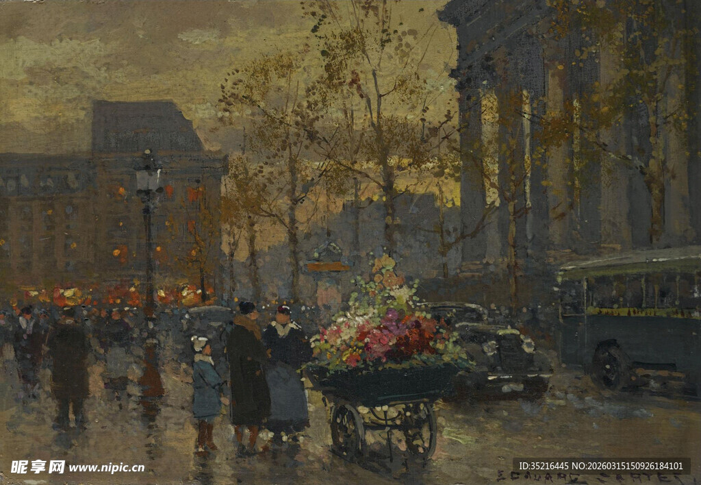 街头黄昏的浪漫花卉售卖场景