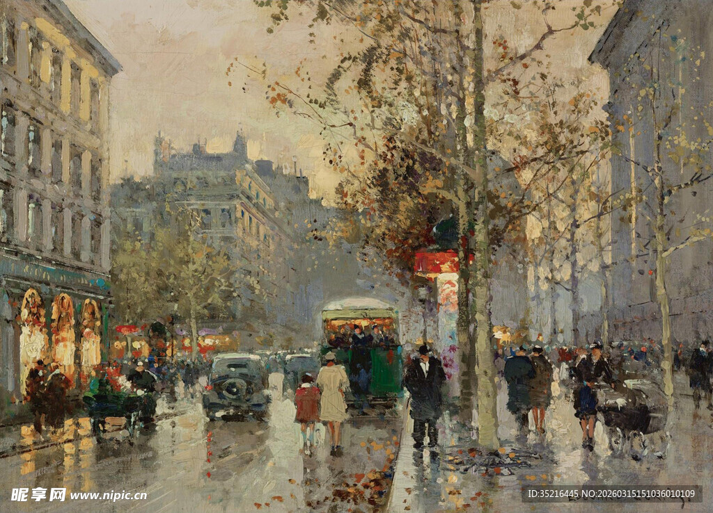 雨中城市街道的浪漫景象