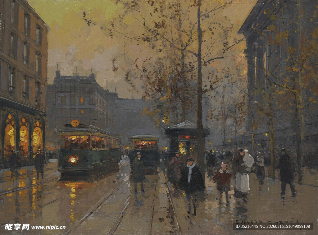 雨夜街头的复古城市景象